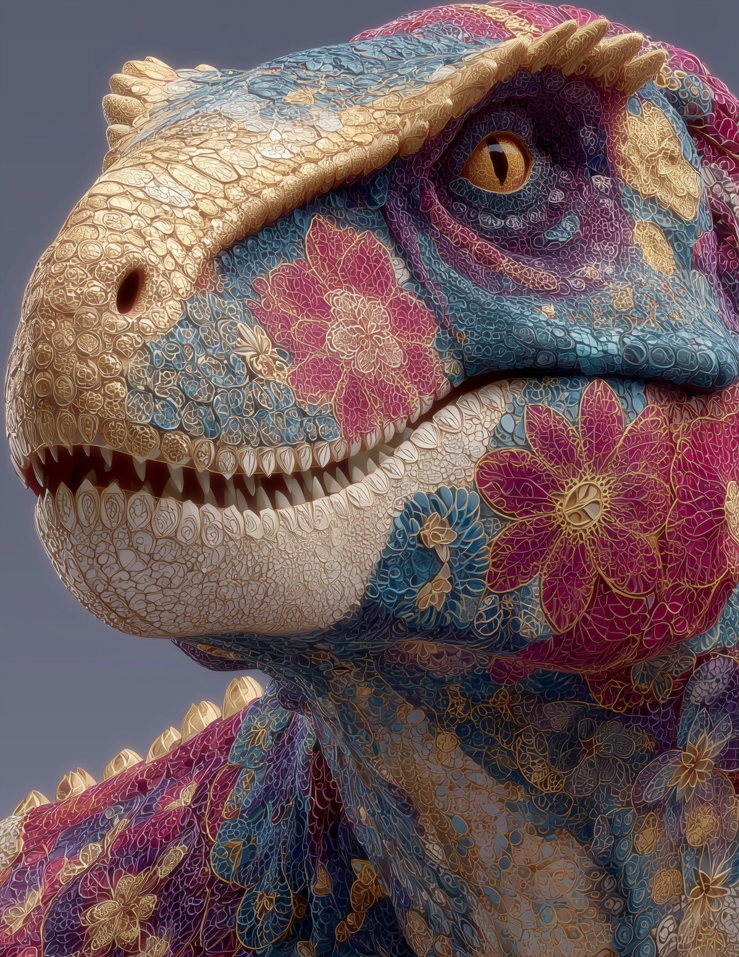 Tyrannosaurus Rex— Fractal Filigree Art, Ornate Bloom Digital Wall Art, 3 Sizes Included, Living Room Decor