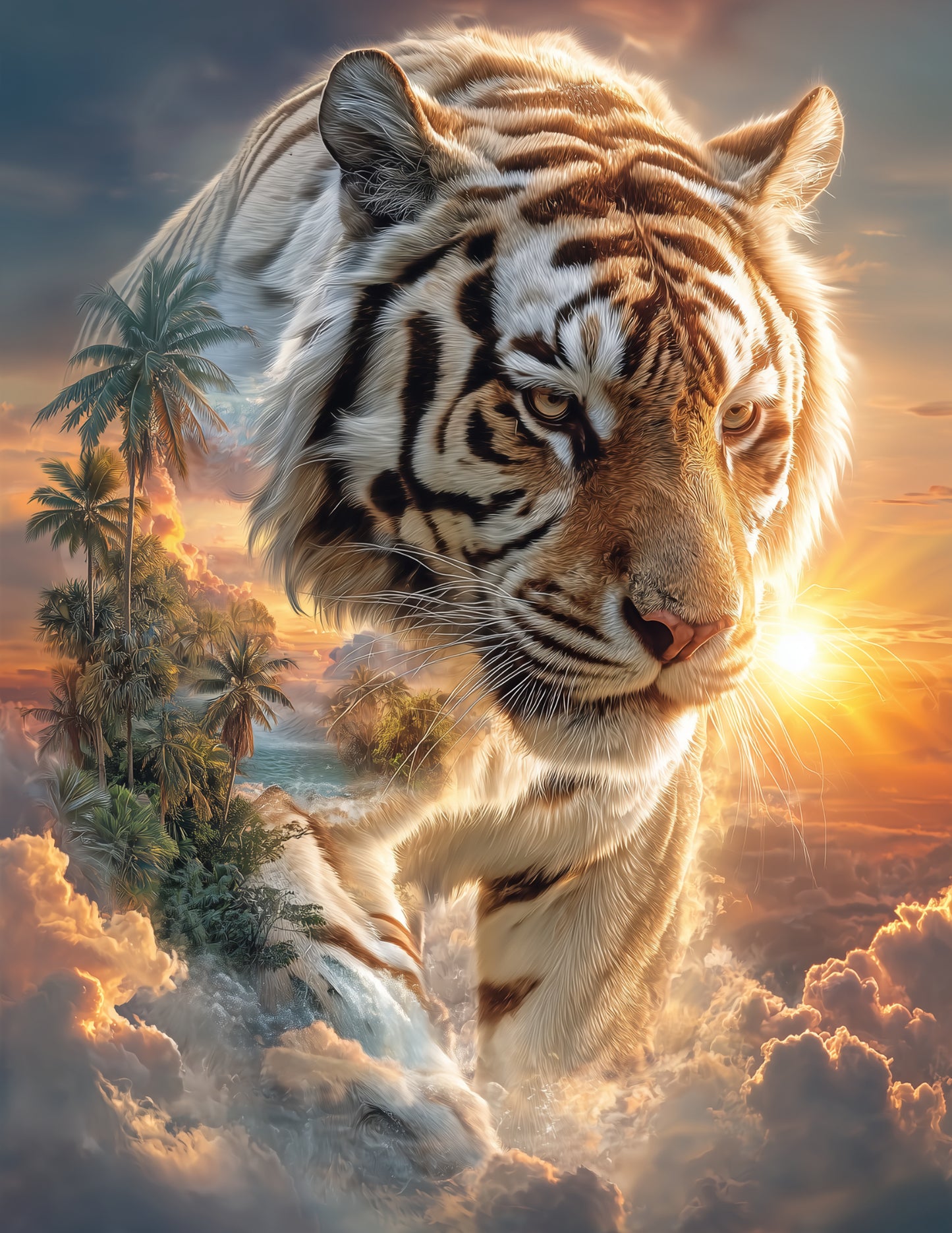 Tiger — Double-Exposure Art, Forest Tones Digital Wall Art, 3 Sizes Included, Living Room Decor