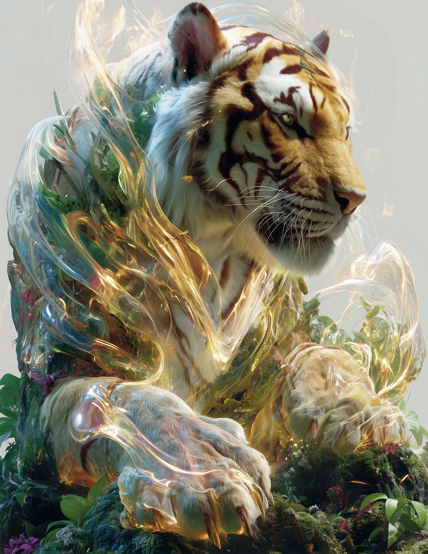 Tiger — Double-Exposure Art, Misty Tones Digital Wall Art, 3 Sizes Included, Living Room Decor