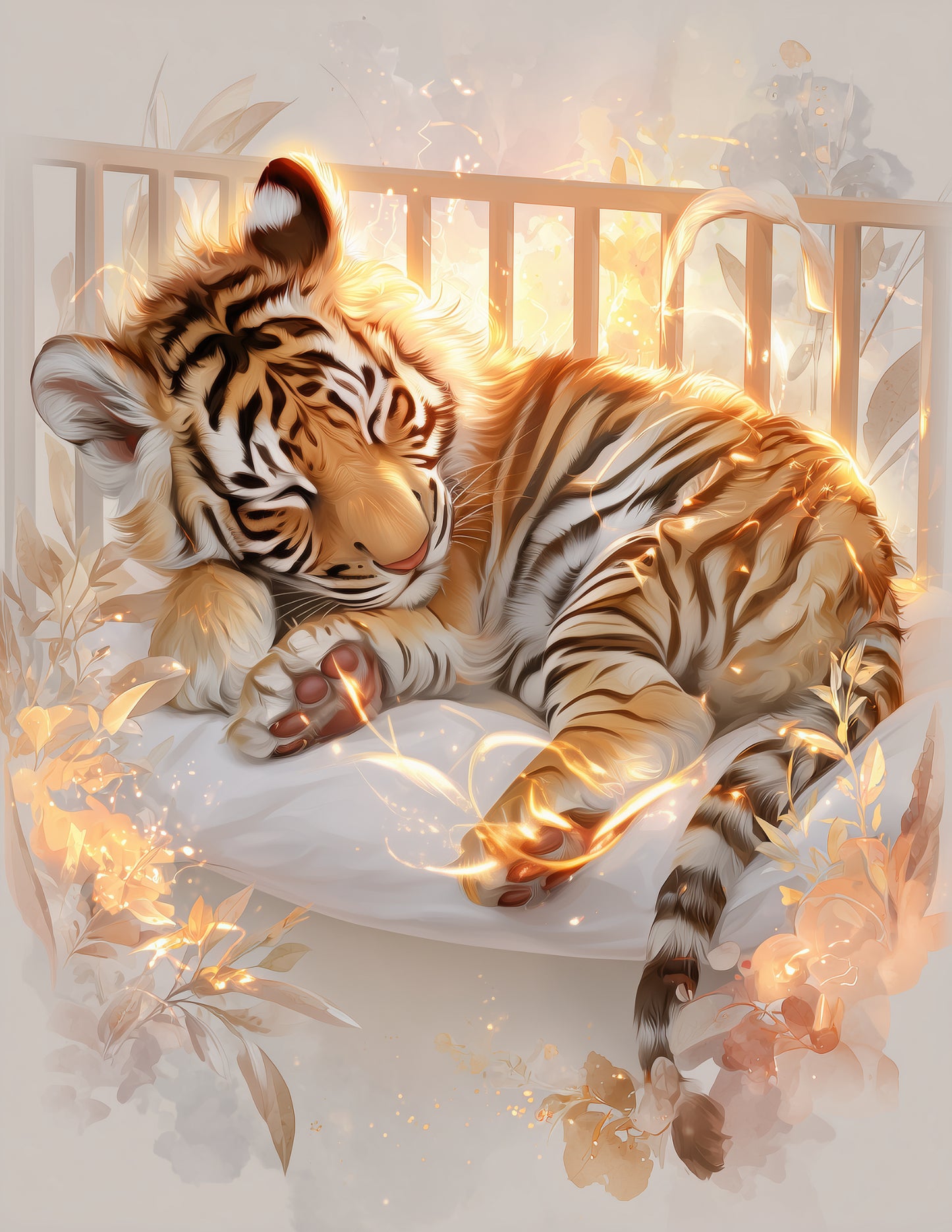 Tiger — Nursery Art, Gentle Hues Crib Smiling Digital Wall Art, 3 Sizes Included, Nursery Decor