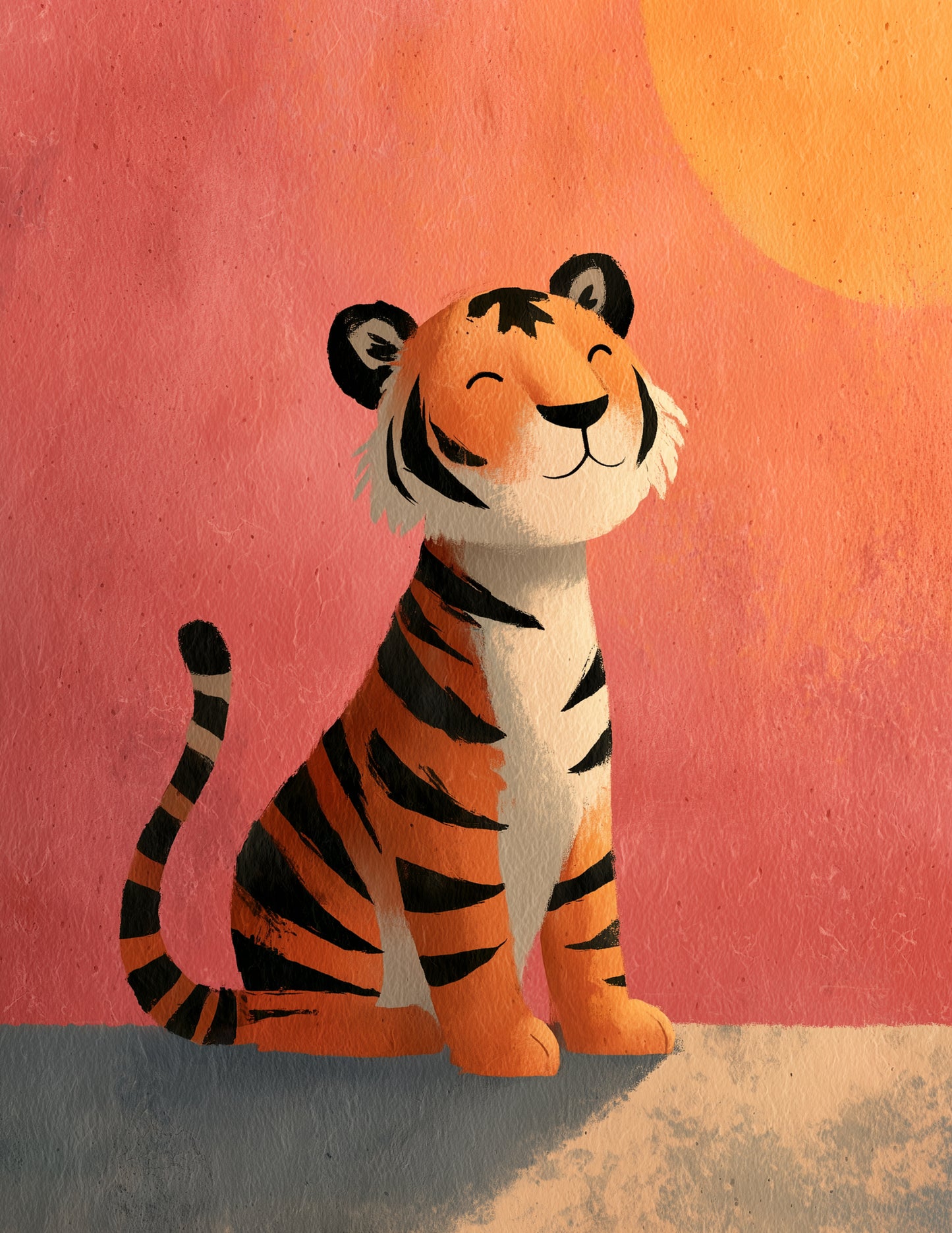 Tiger — Nursery Art, Soft Pastels Happy Digital Wall Art, 3 Sizes Included, Nursery Decor