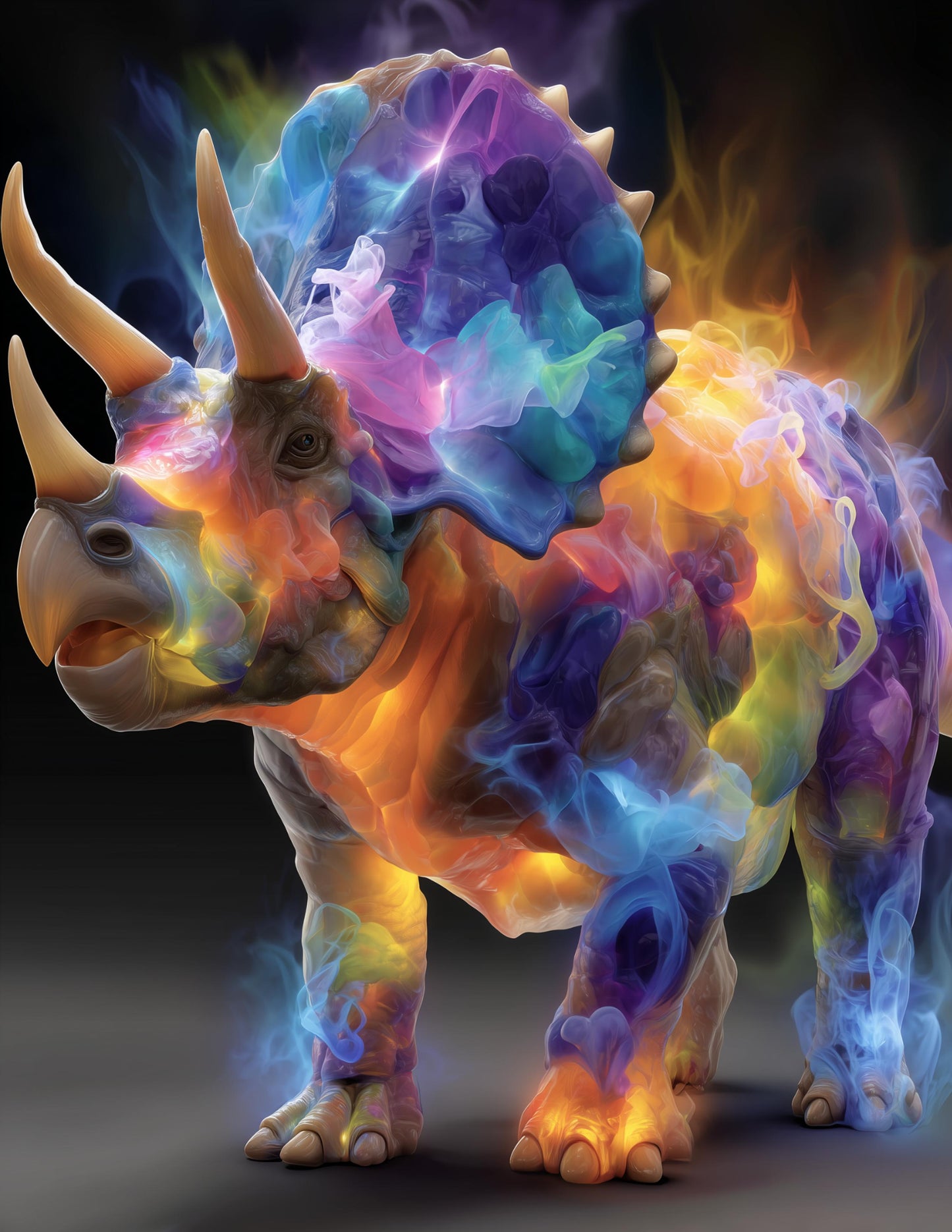 Triceratops — Ferrofluid Art, Dreamy Mist Digital Wall Art, 3 Sizes Included, Living Room Decor