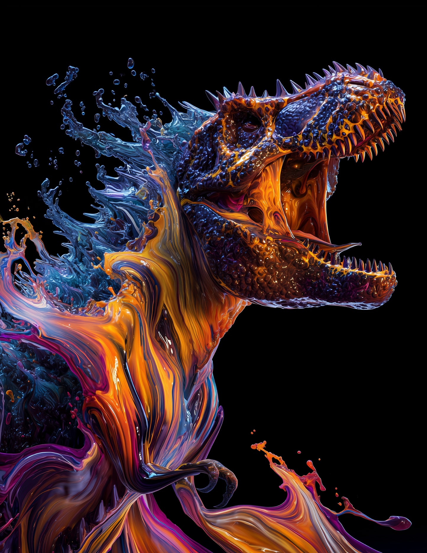 Tyrannosaurus Rex — Ferrofluid Art, Electric Surge Digital Wall Art, 3 Sizes Included, Living Room Decor