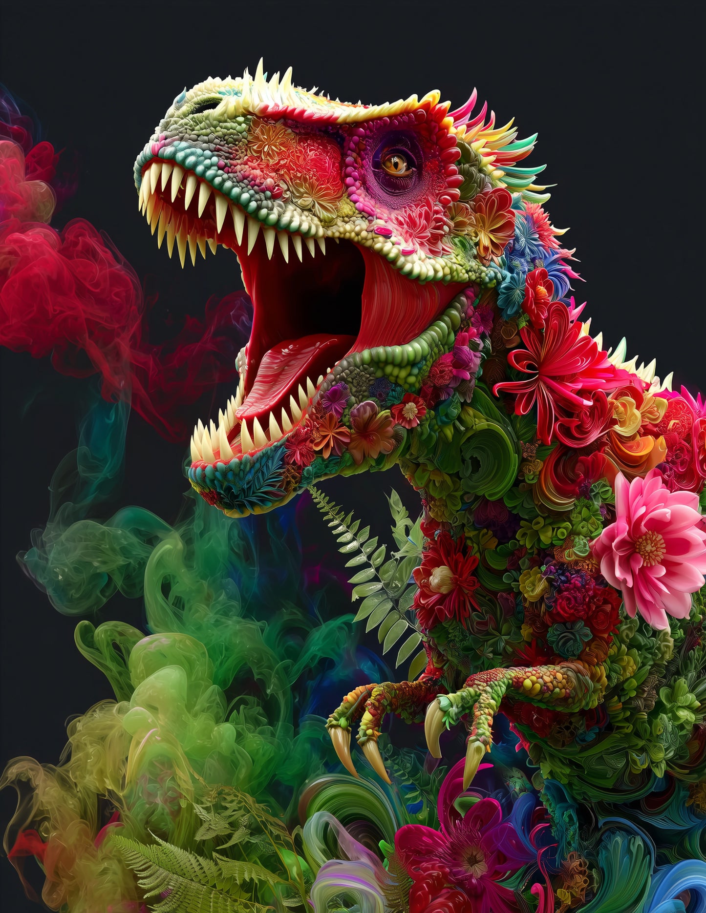 Tyrannosaurus Rex — Ferrofluid Art, Molten Energy Digital Wall Art, 3 Sizes Included, Living Room Decor