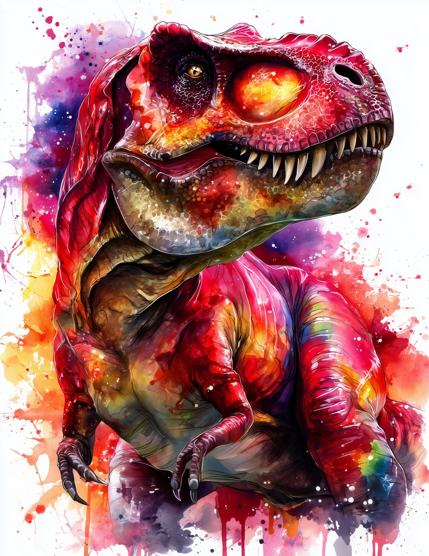 Tyrannosaurus Rex — Watercolor Art, Bold Hues Digital Wall Art, 3 Sizes Included, Living Room Decor