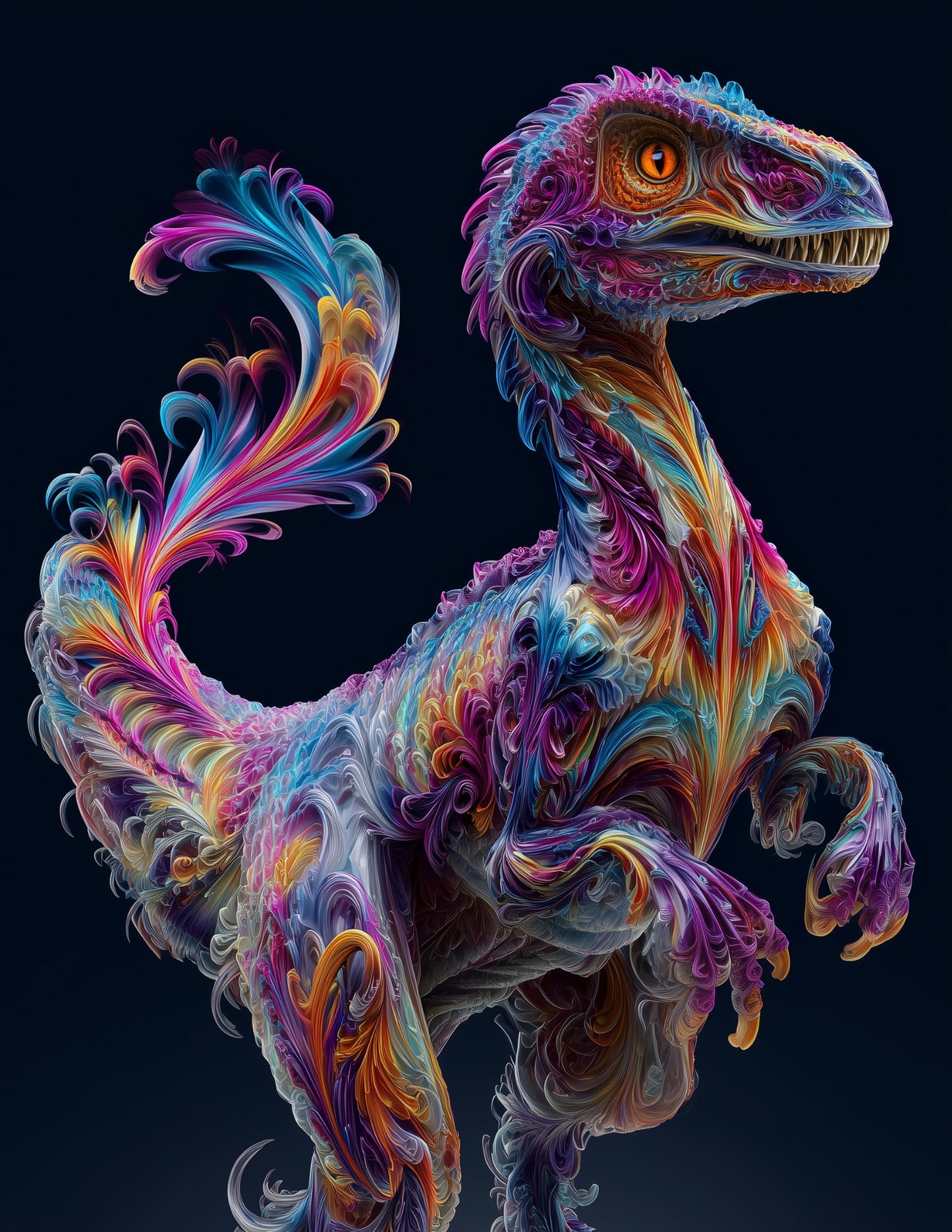 Velociraptor — Fractal Filigree Art, Serene Palette Digital Wall Art, 3 Sizes Included, Living Room Decor