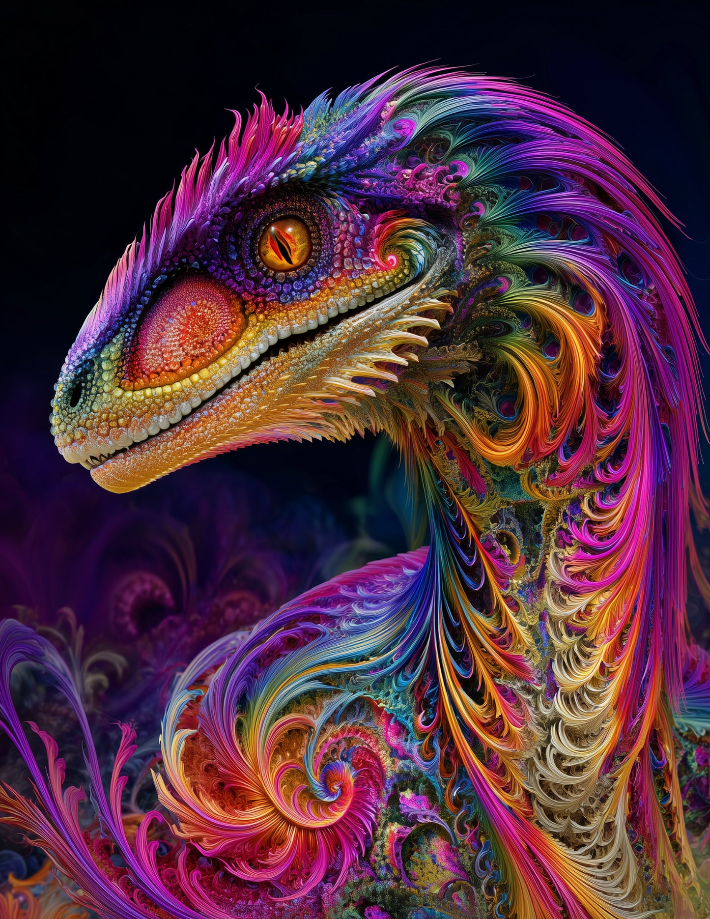 Velociraptor — Fractal Filigree Art, Soft Gradients Digital Wall Art, 3 Sizes Included, Living Room Decor