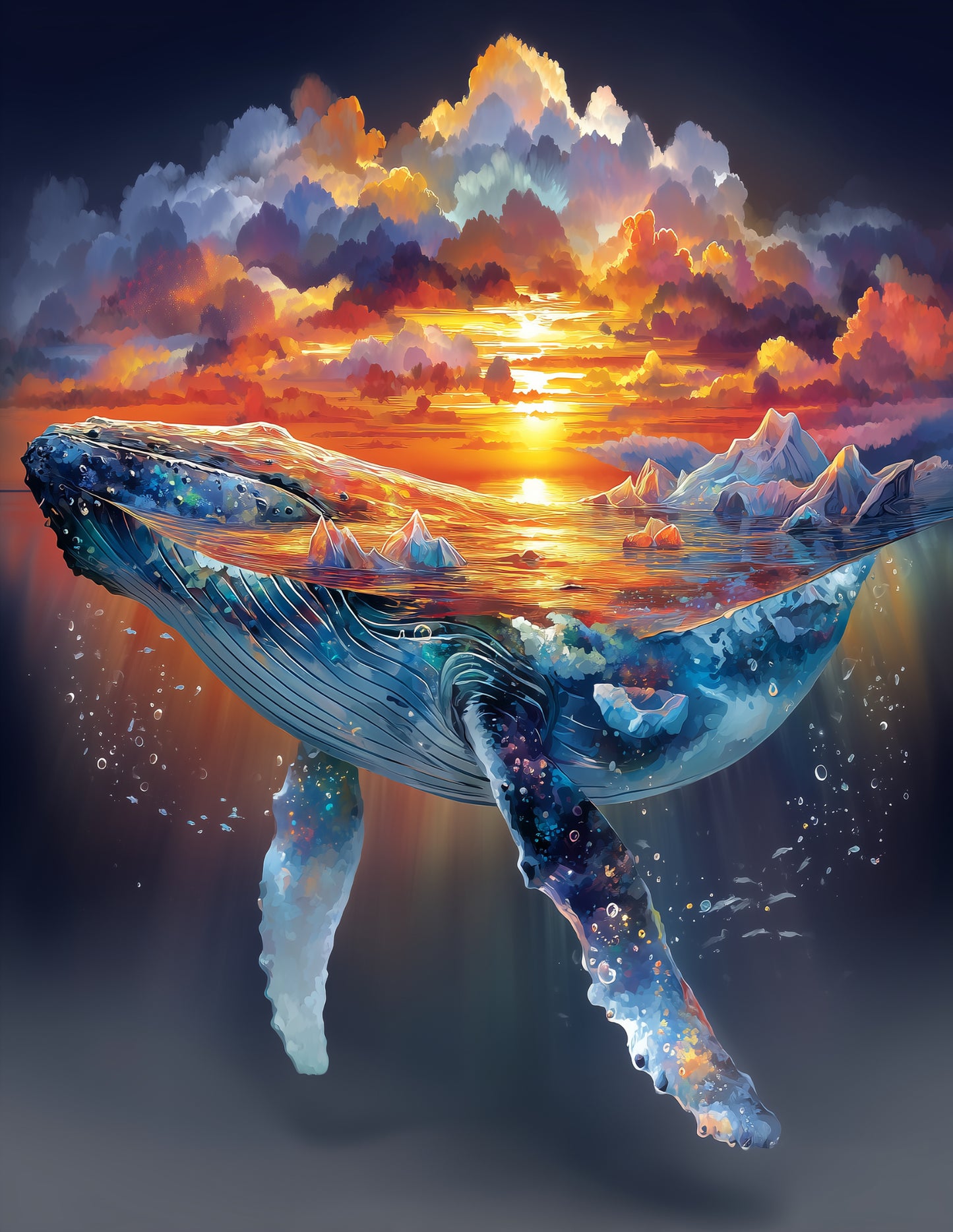 Whale — Double Exposure Art, Dreamy Hues Digital Wall Art, 3 Sizes Included, Living Room Decor