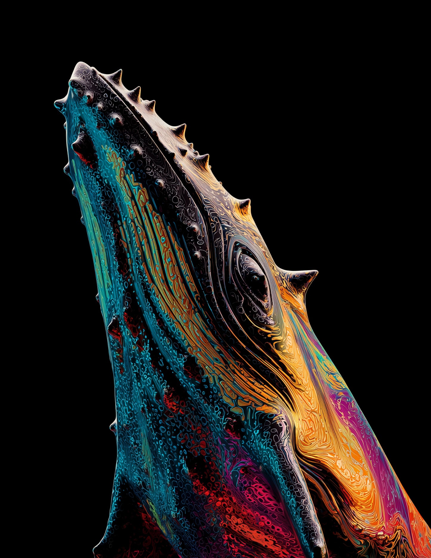 Whale — Ferrofluid Art, Neon Currents Digital Wall Art, 3 Sizes Included, Living Room Decor