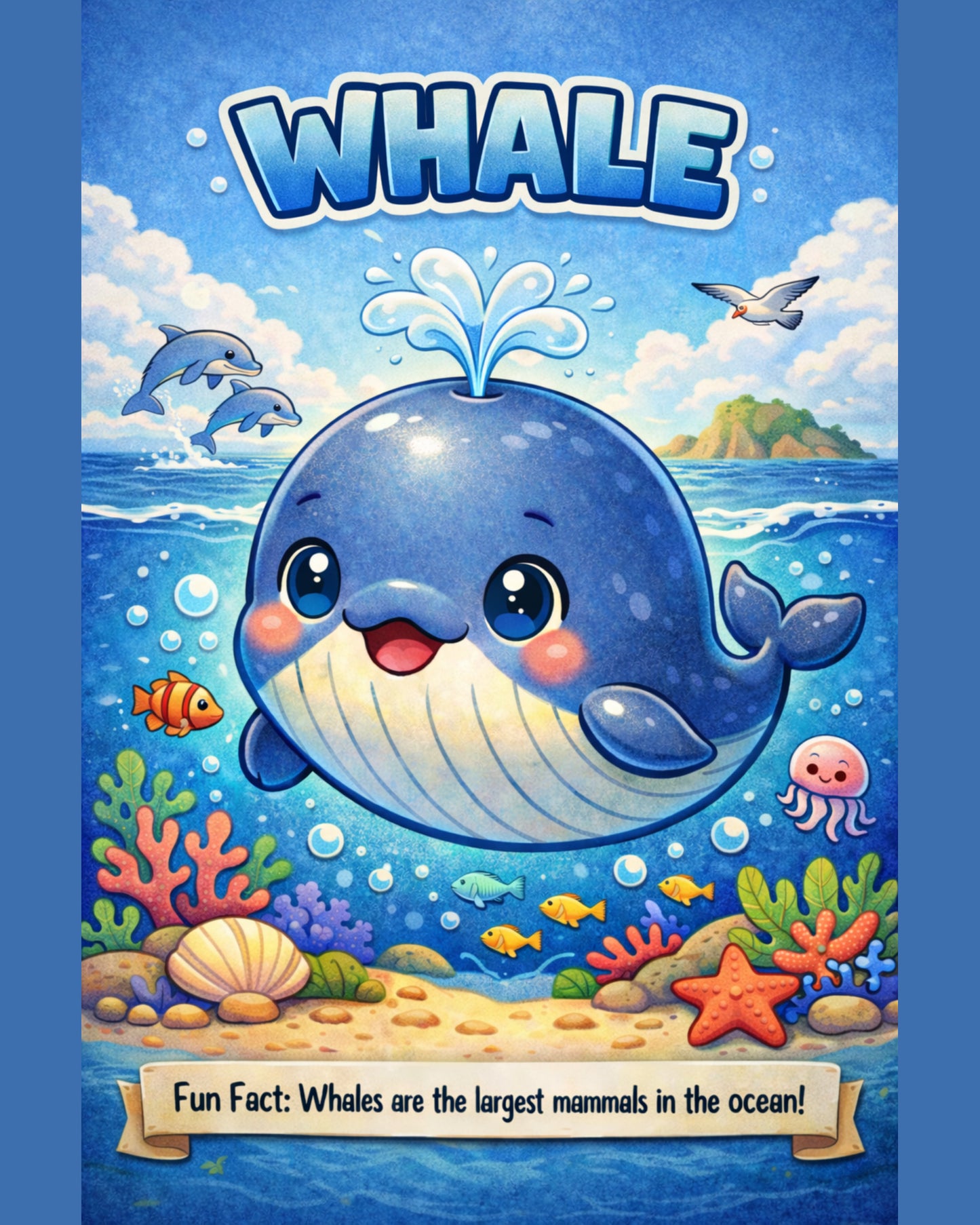 Whale — Fun Fact Character Digital Wall Art, 3 Sizes Included, Nursery Decor,