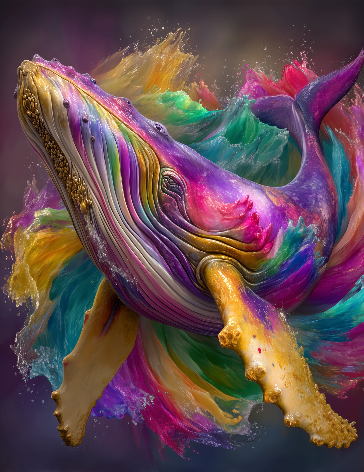 Whale — Watercolor Art, Colorful Bloom Digital Wall Art, 3 Sizes Included, Living Room Decor