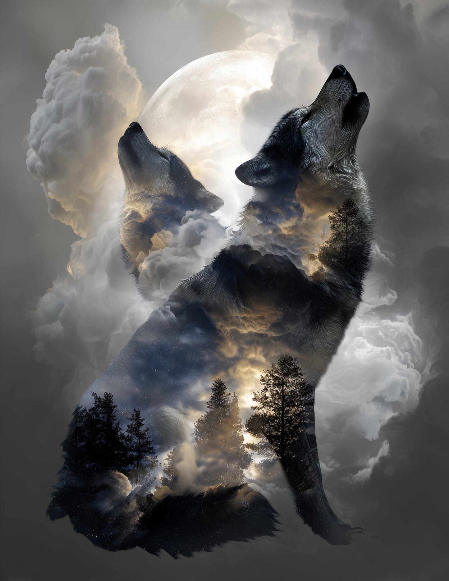 Wolf — Double Exposure Pack Art, Vibrant Palette Digital Wall Art, 3 Sizes Included, Living Room Decor