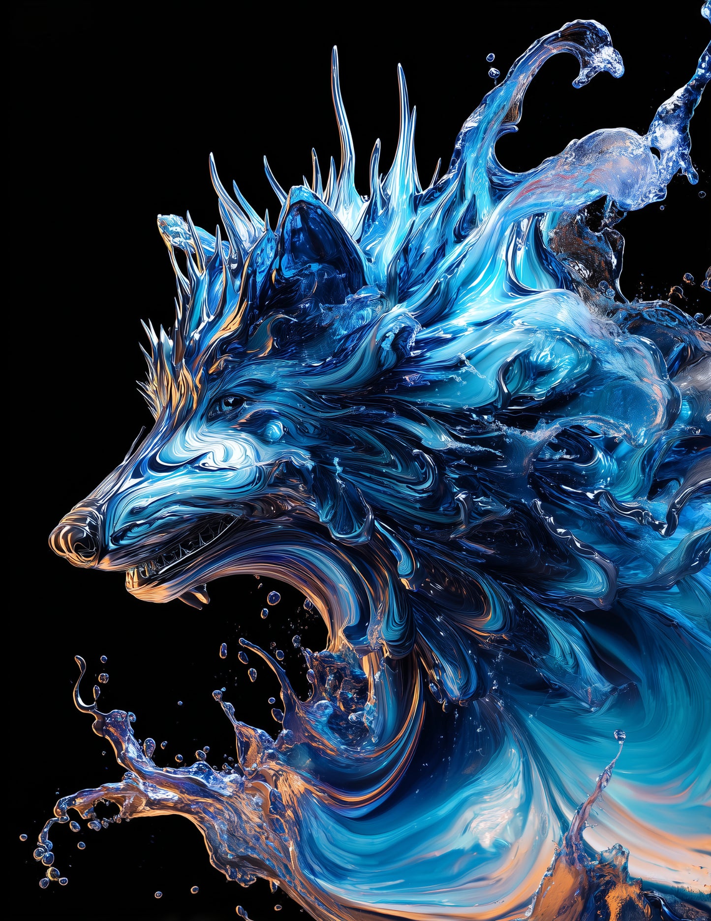 Wolf — Ferrofluid Art, Midnight Palette Digital Wall Art, 3 Sizes Included, Living Room Decor