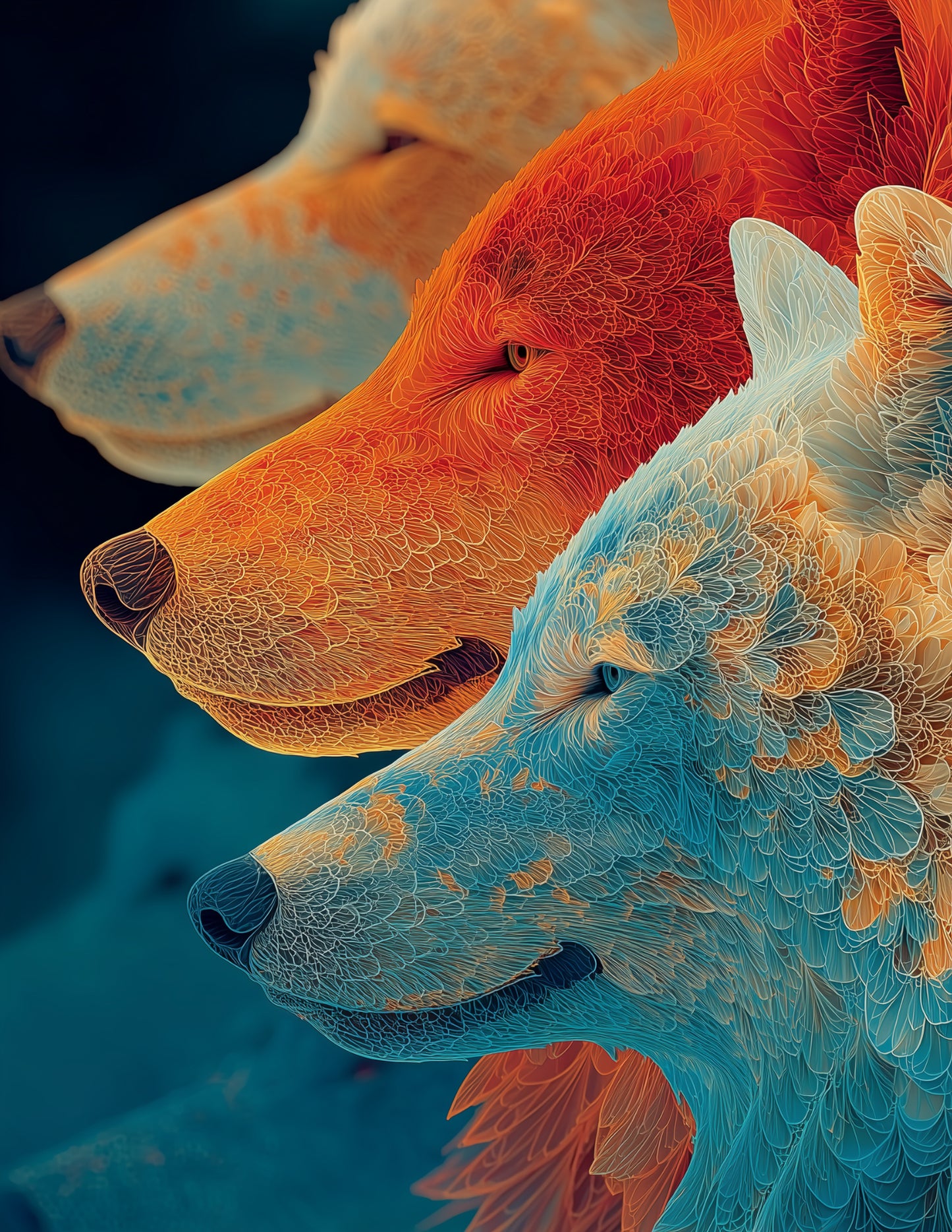 Wolf — Fractal Filigree Pack Art, Balanced Tones Digital Wall Art, 3 Sizes Included, Living Room Decor