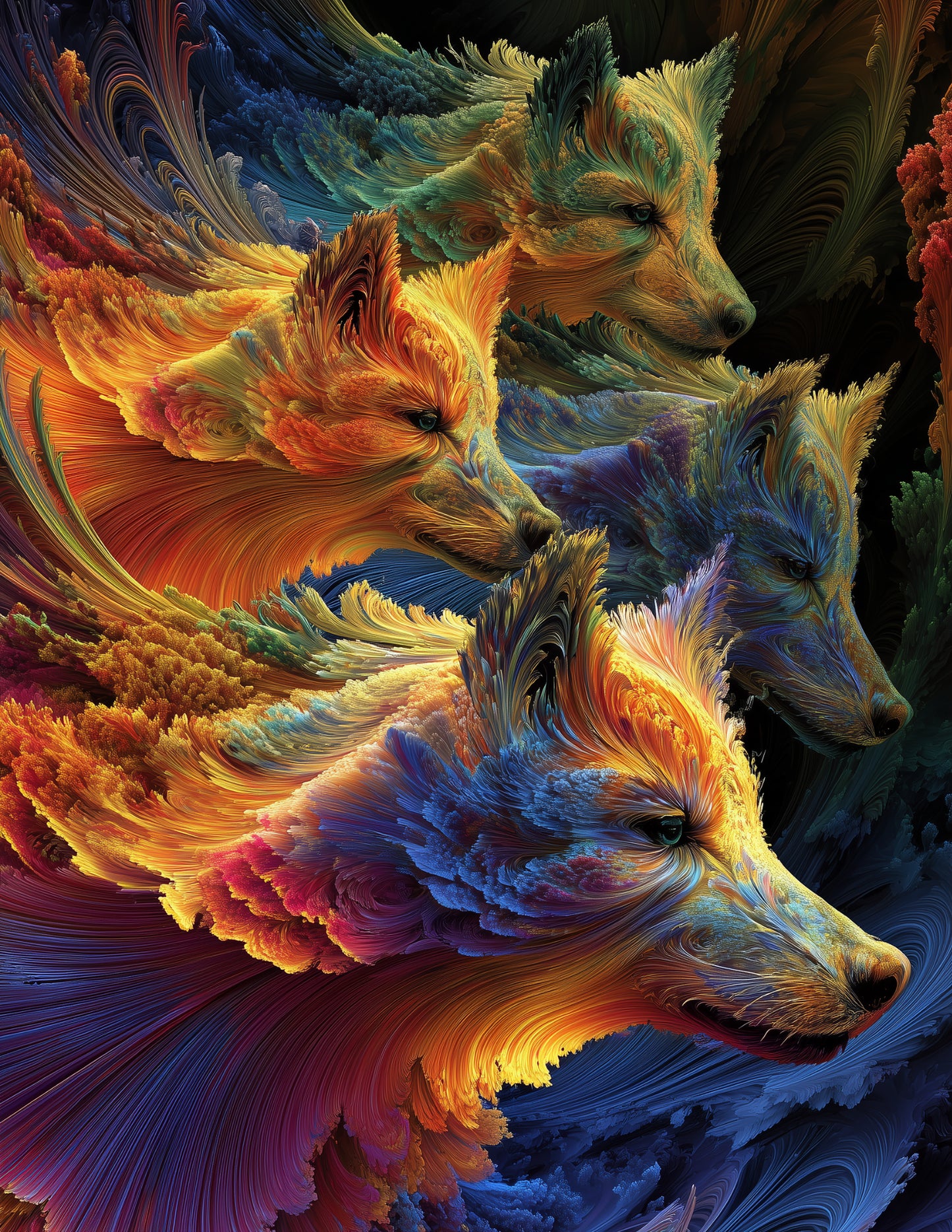 Wolf — Fractal Filigree Pack Art, Soft Gradients Digital Wall Art, 3 Sizes Included, Living Room Decor