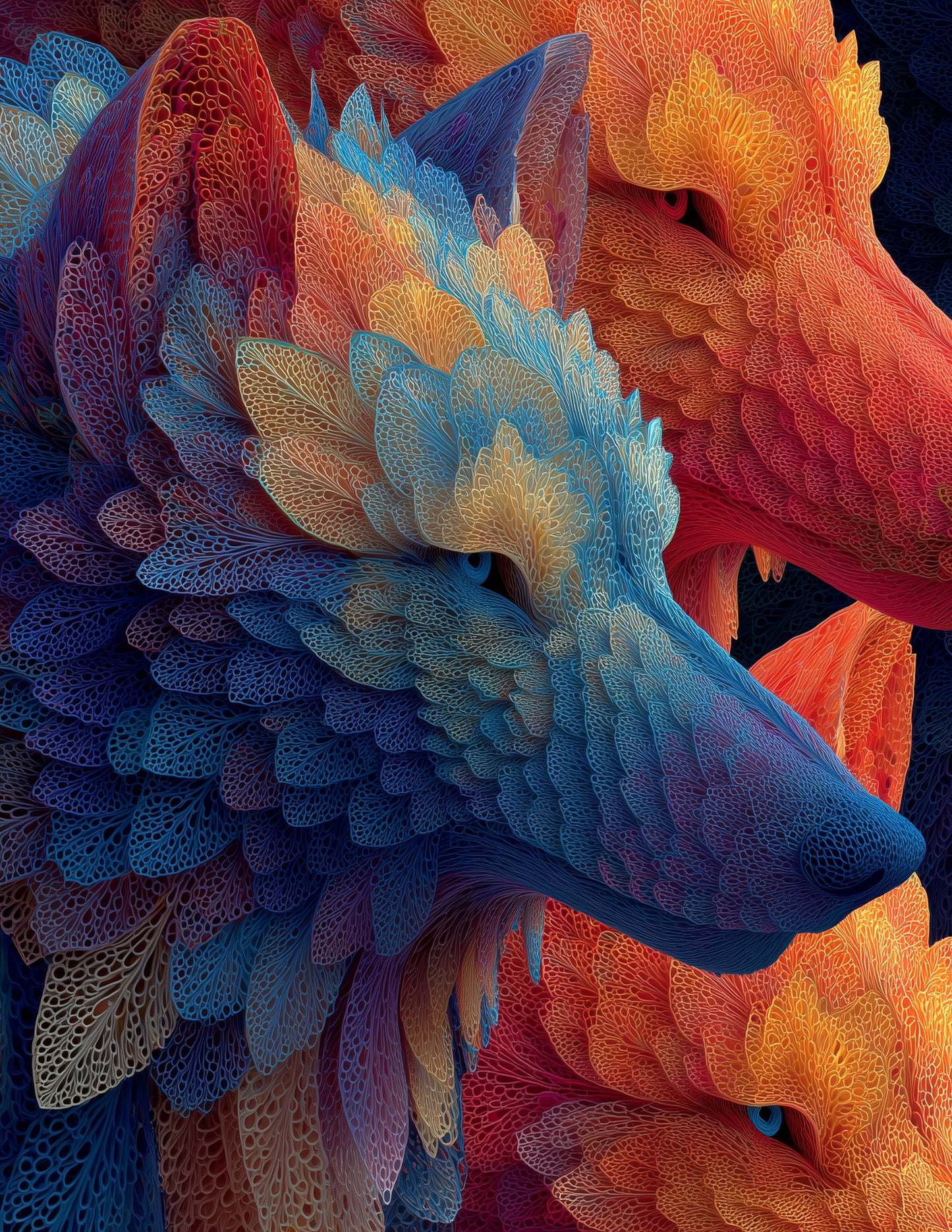 Wolf — Fractal Filigree Pack Art, Vibrant Palette Digital Wall Art, 3 Sizes Included, Living Room Decor