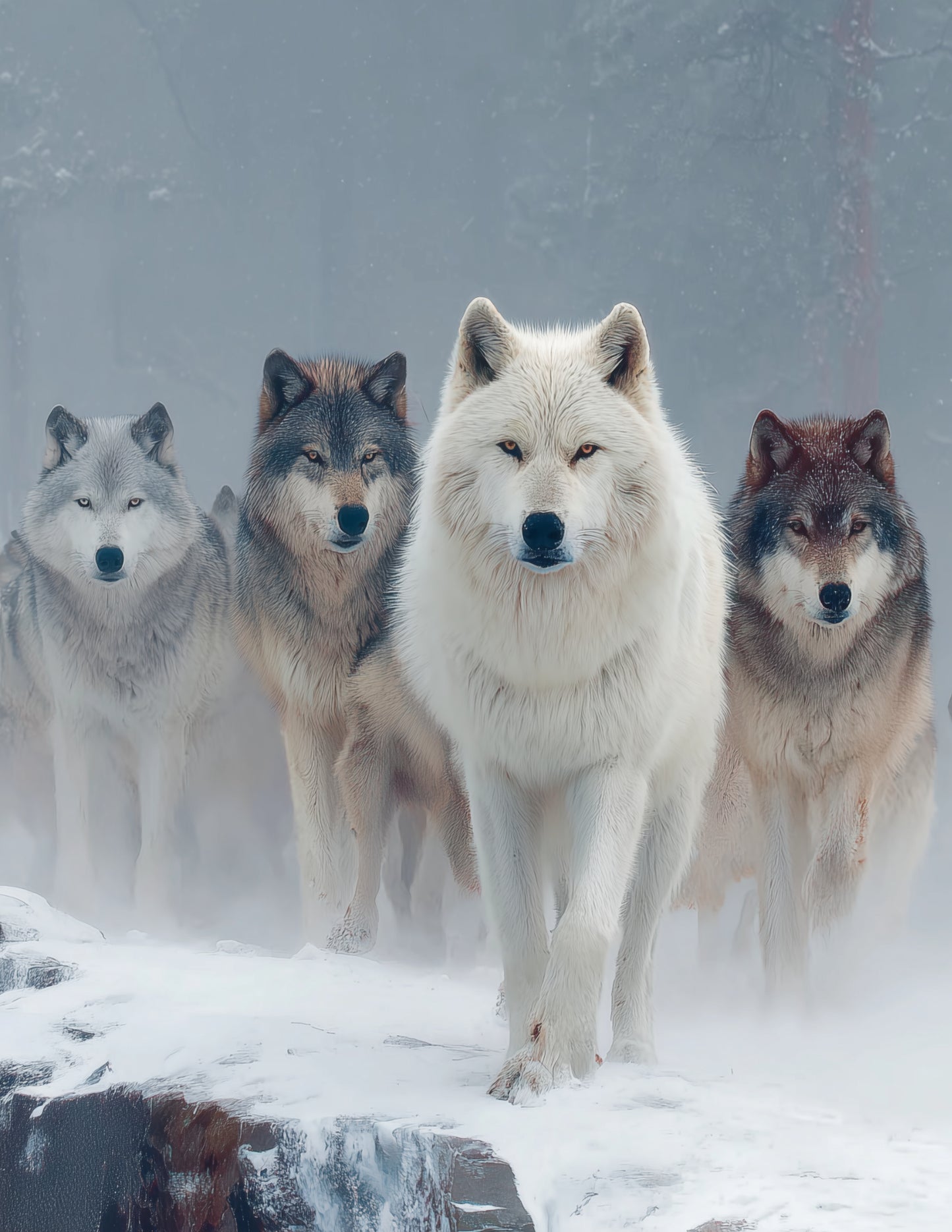 Wolf — Realistic Pack Art, Balanced Tones Digital Wall Art, 3 Sizes Included, Living Room Decor