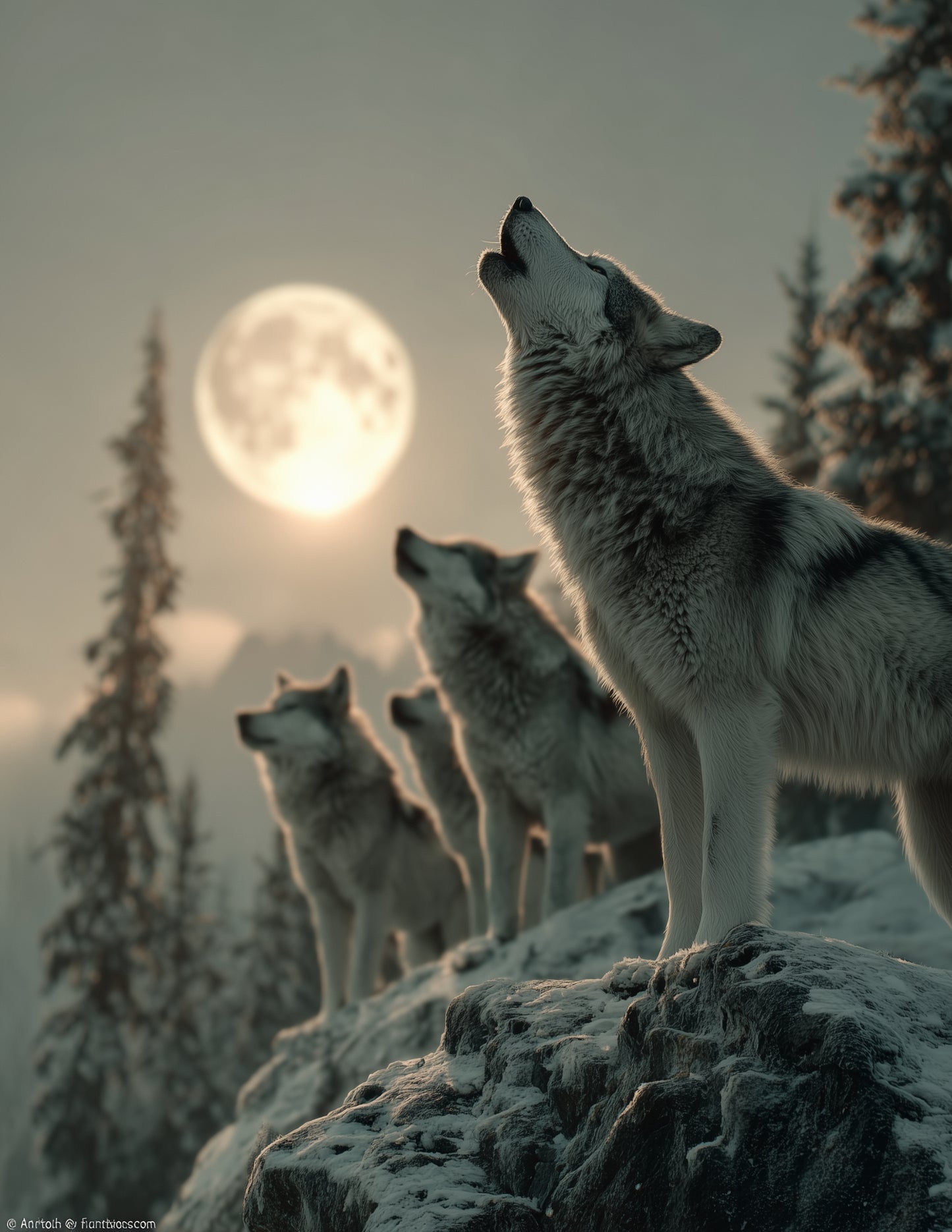 Wolf — Realistic Pack Art, Serene Palette Digital Wall Art, 3 Sizes Included, Living Room Decor