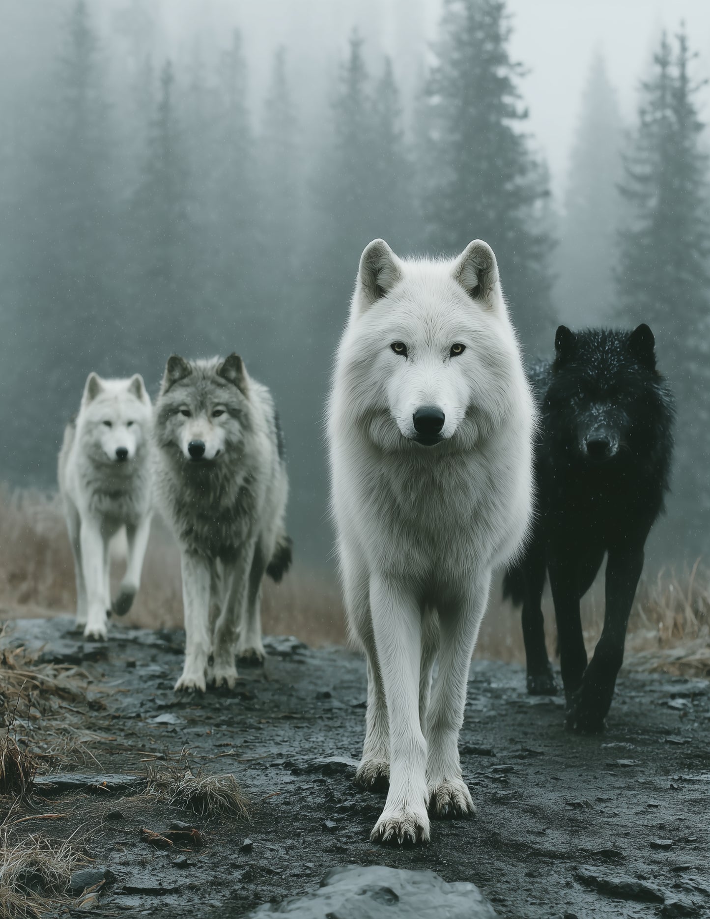 Wolf — Realistic Pack Art, Serene Tones Digital Wall Art, 3 Sizes Included, Living Room Decor