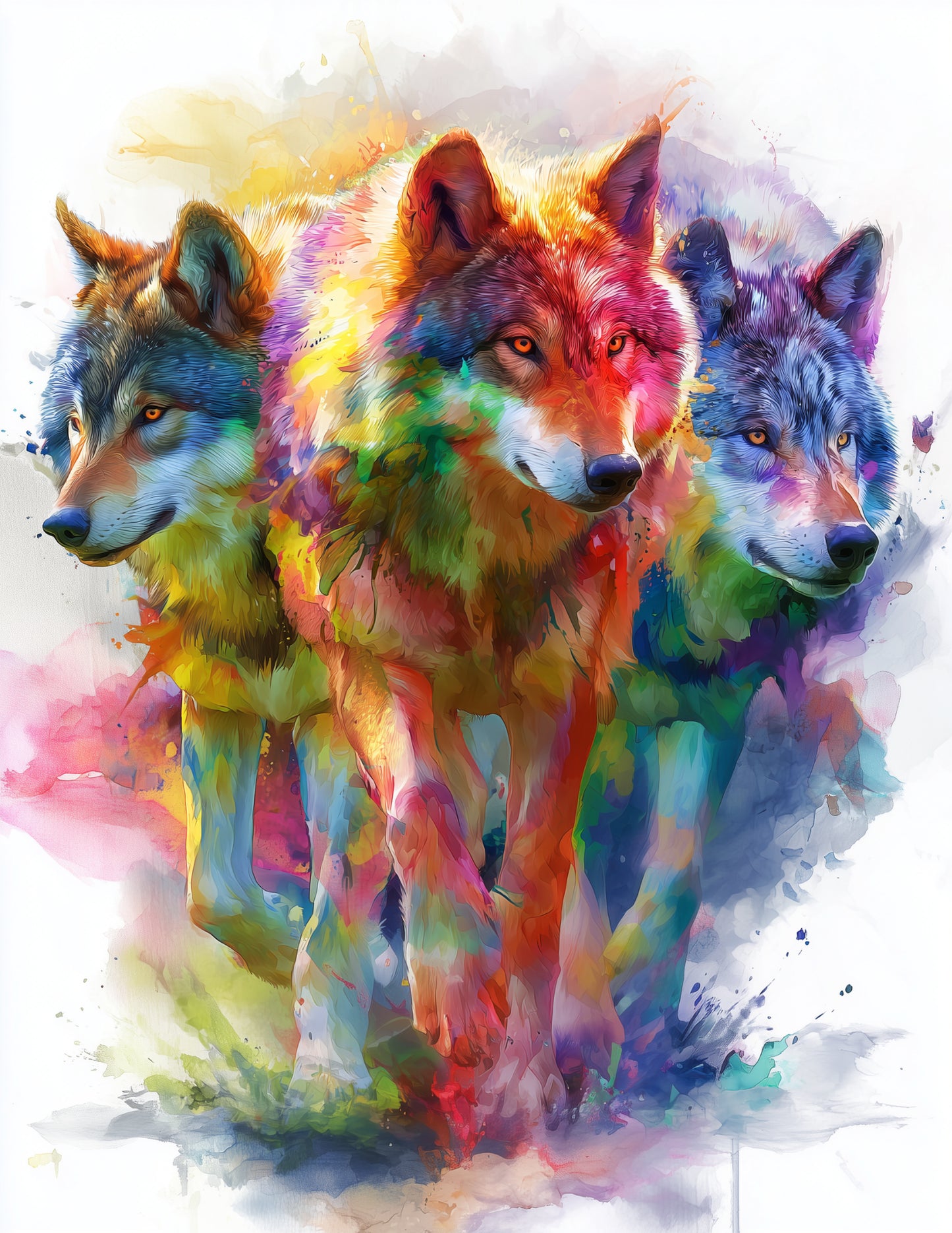 Wolf — Watercolor Pack Art, Bold Contrast Digital Wall Art, 3 Sizes Included, Living Room Decor
