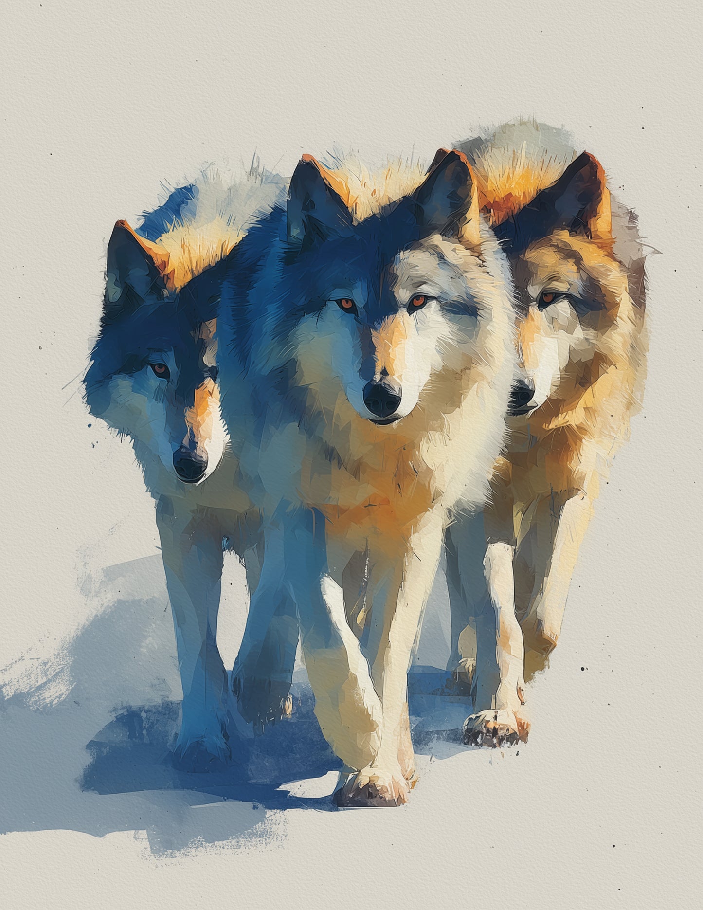 Wolf — Watercolor Pack Art, Layered Hues Digital Wall Art, 3 Sizes Included, Living Room Decor