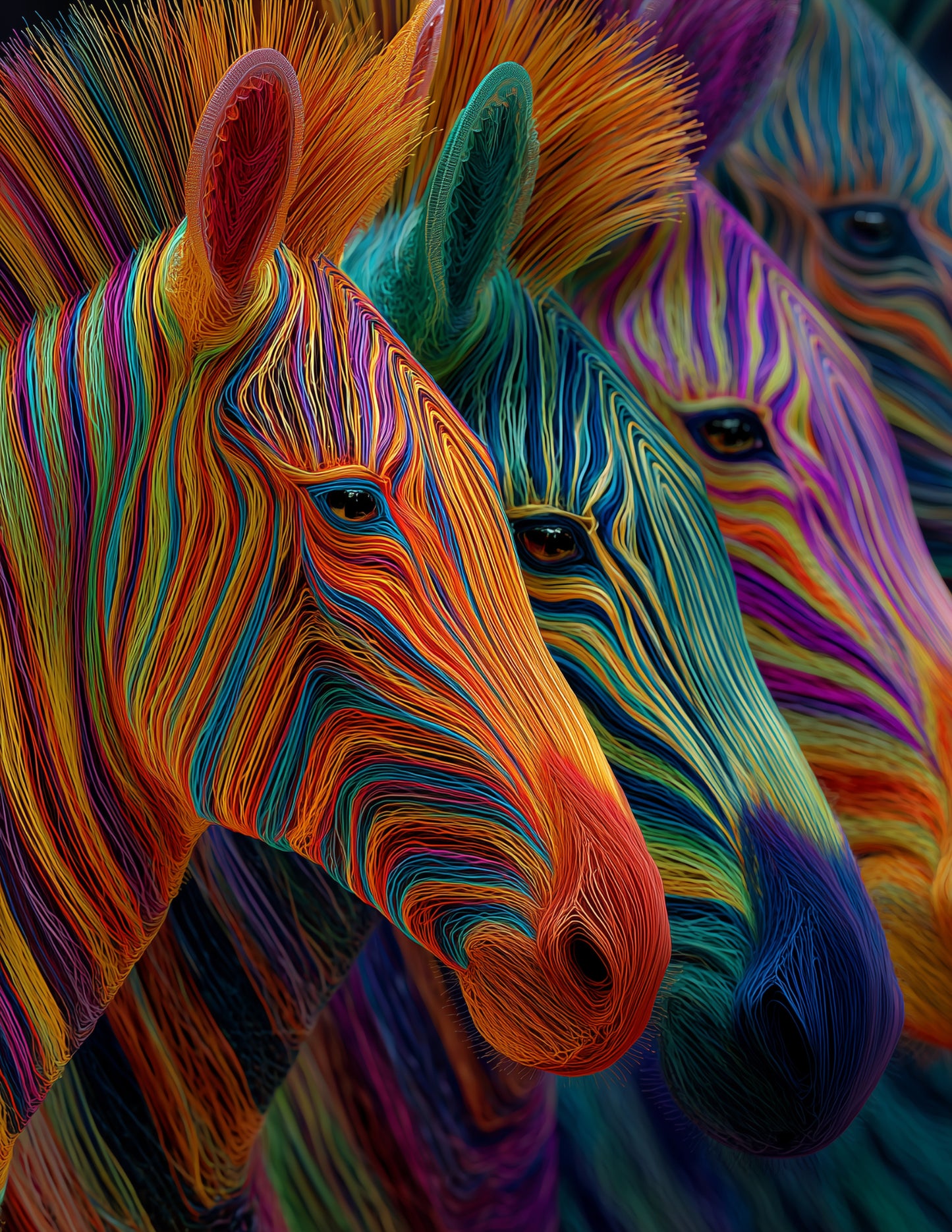 Zebra — Chromatic Filament Herd Art, Calm Bloom Digital Wall Art, 3 Sizes Included, Living Room Decor