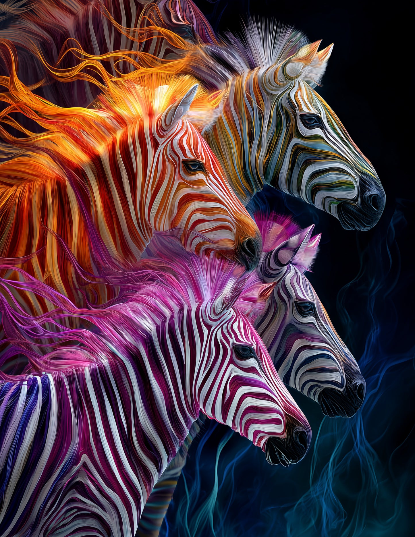 Zebra — Chromatic Filament Herd Art, Emerald Tones Digital Wall Art, 3 Sizes Included, Living Room Decor