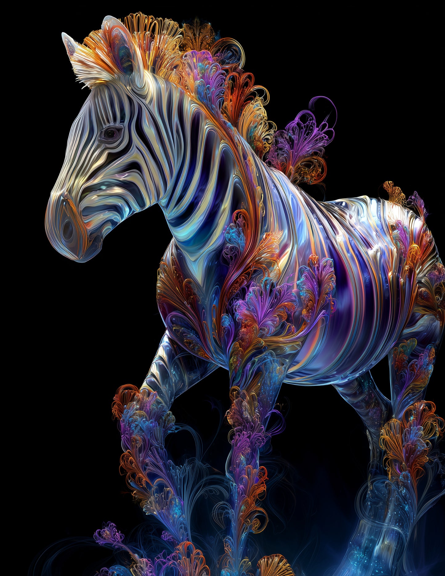 Zebra — Fractal Filigree Art, Bold Hues Digital Wall Art, 3 Sizes Included, Living Room Decor