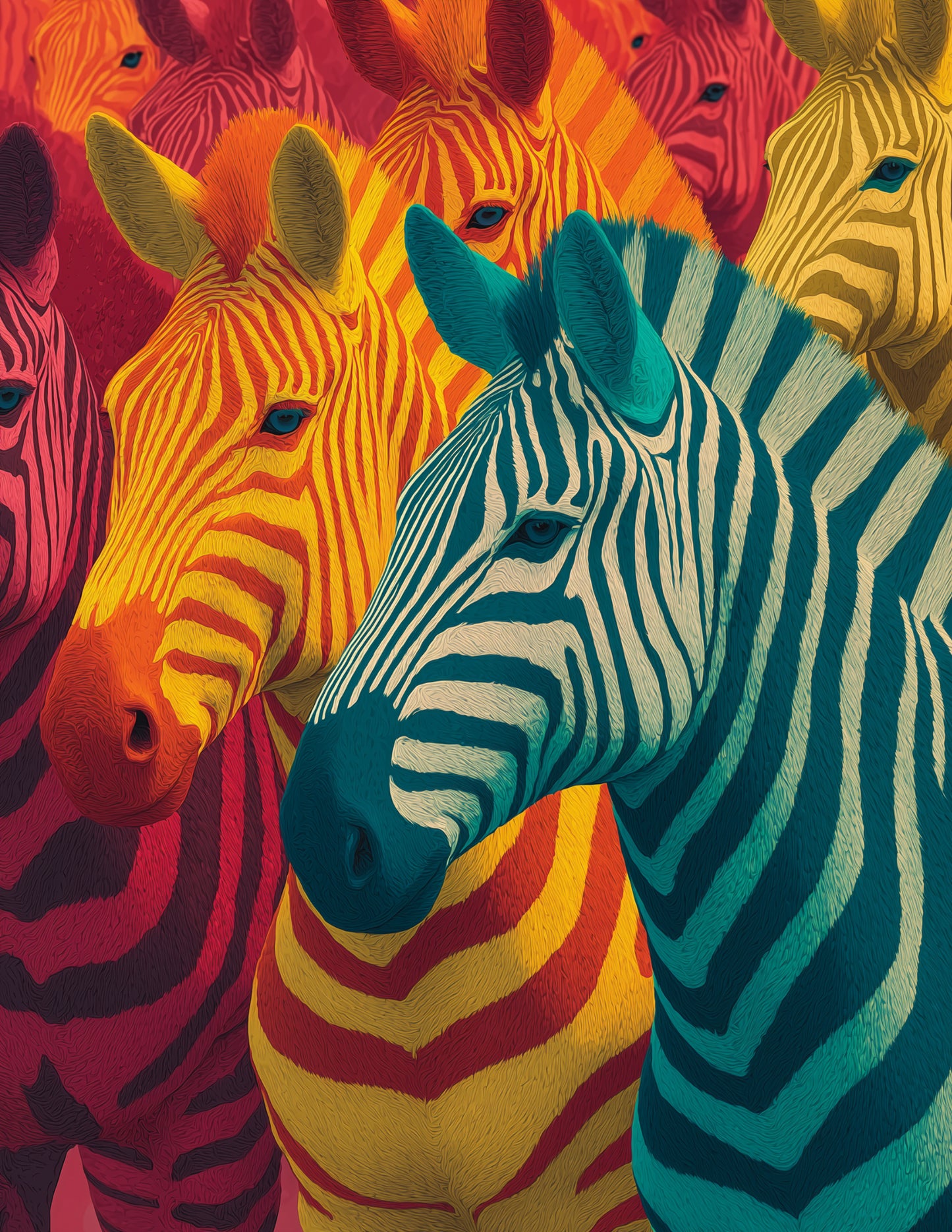 Zebra — Pop Art herd Art, Sapphire Palette Digital Wall Art, 3 Sizes Included, Living Room Decor