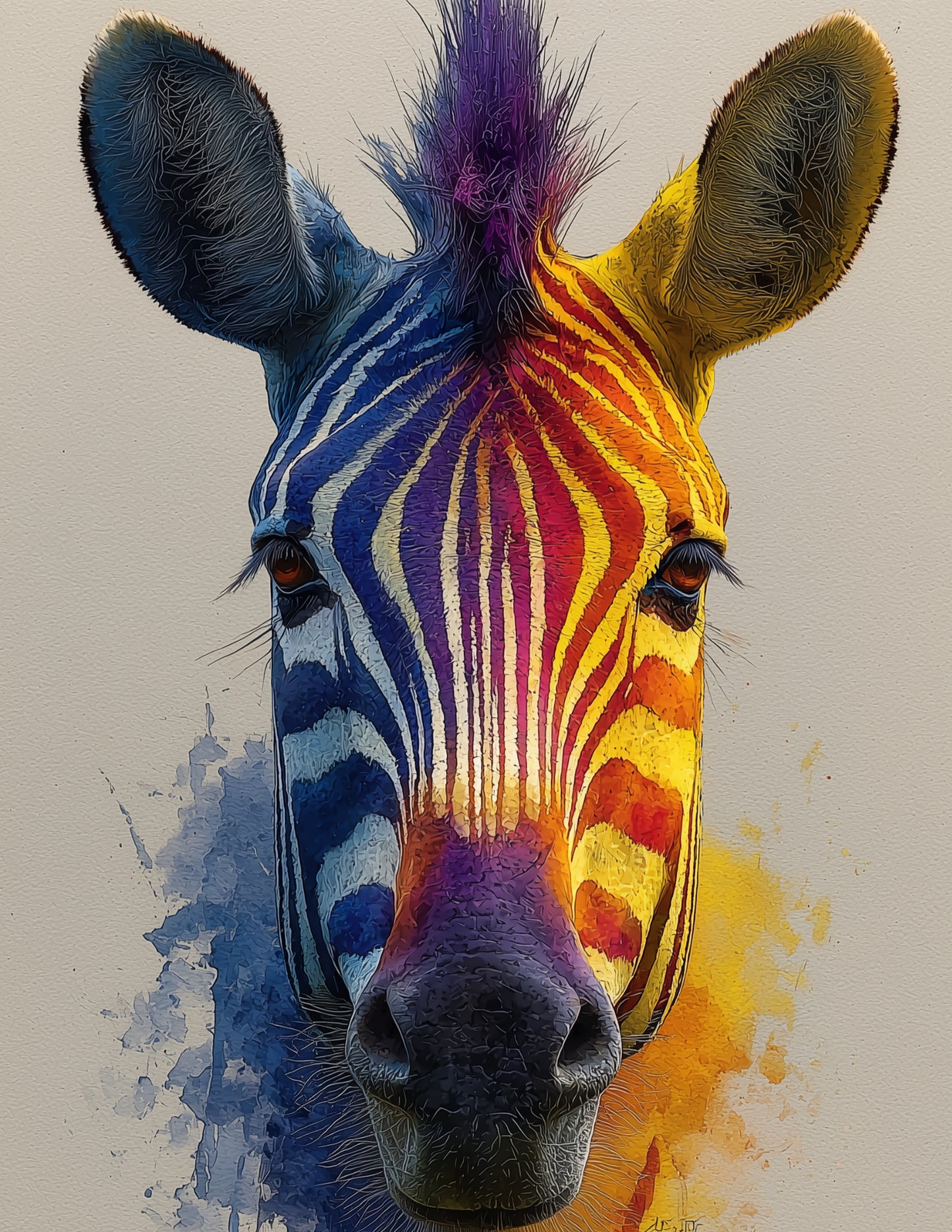 Zebra — Watercolor Art, Vibrant Hues Digital Wall Art, 3 Sizes Included, Living Room Decor