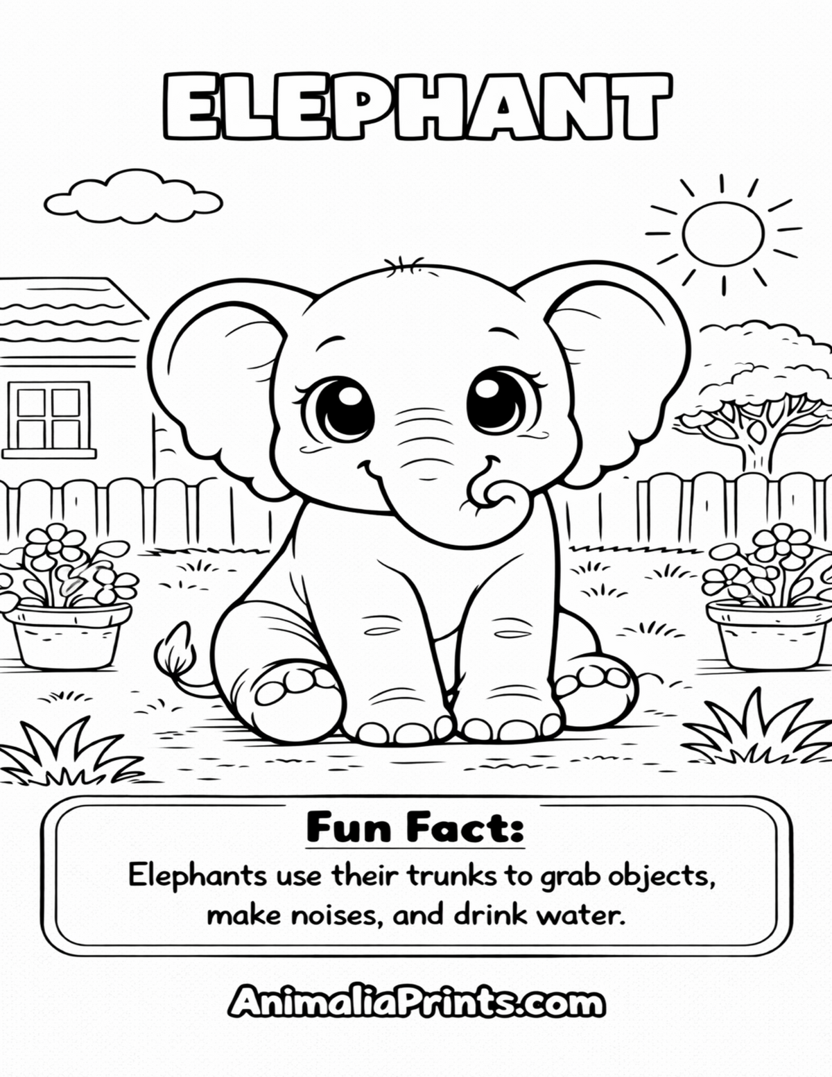 Cute Elephant — Free Coloring Page