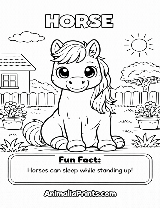 Cute Horse — Free Coloring Page