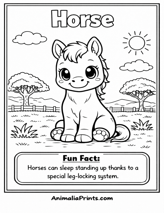 Cute Horse — Free Coloring Page