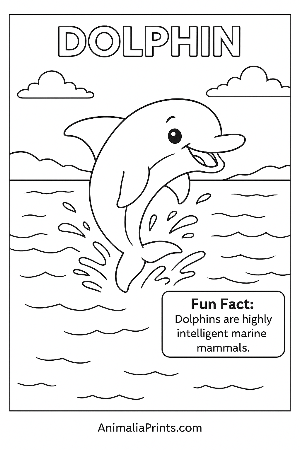 Cute Dolphin — Free Coloring Page