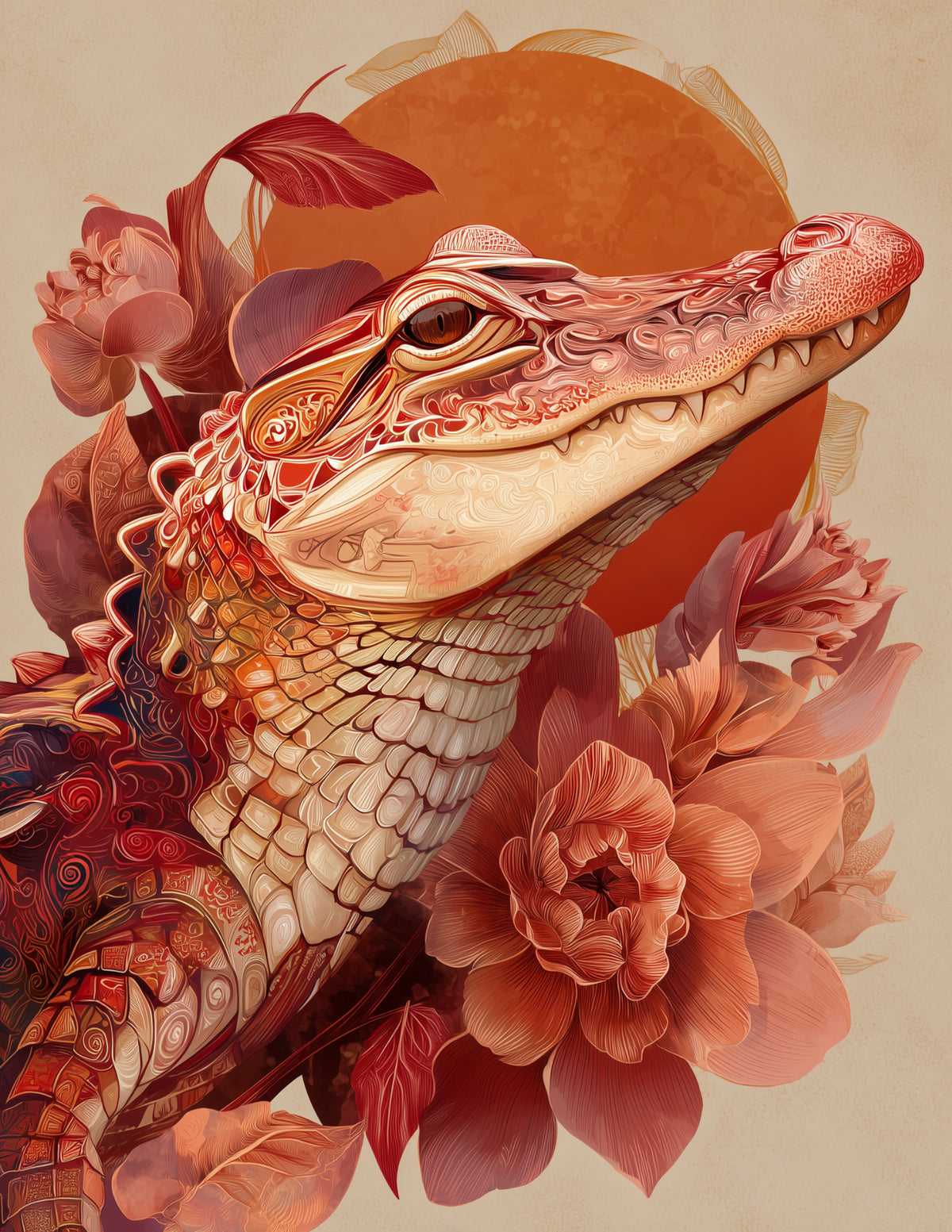 Alligator — Boho Art, Balanced Tones Digital Wall Art, 3 Sizes Included, Living Room Decor