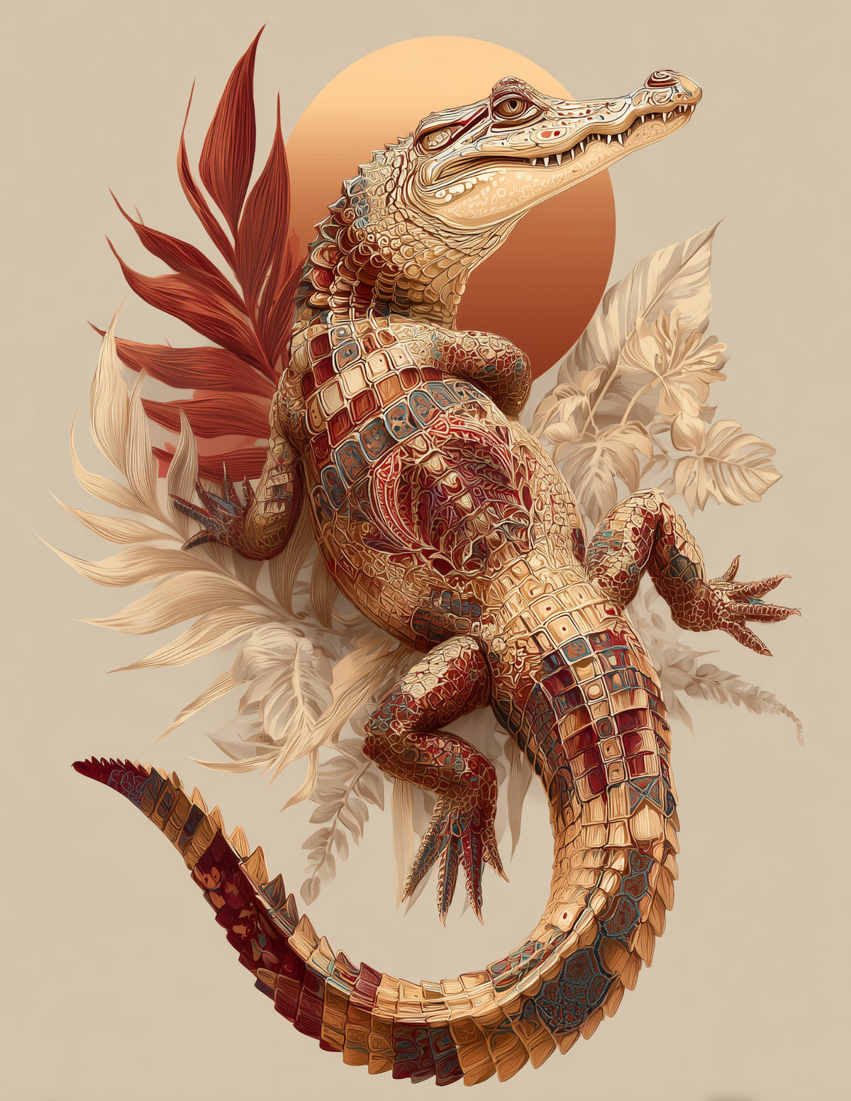 Alligator — Boho Art, Serene Tones Digital Wall Art, 3 Sizes Included, Living Room Decor