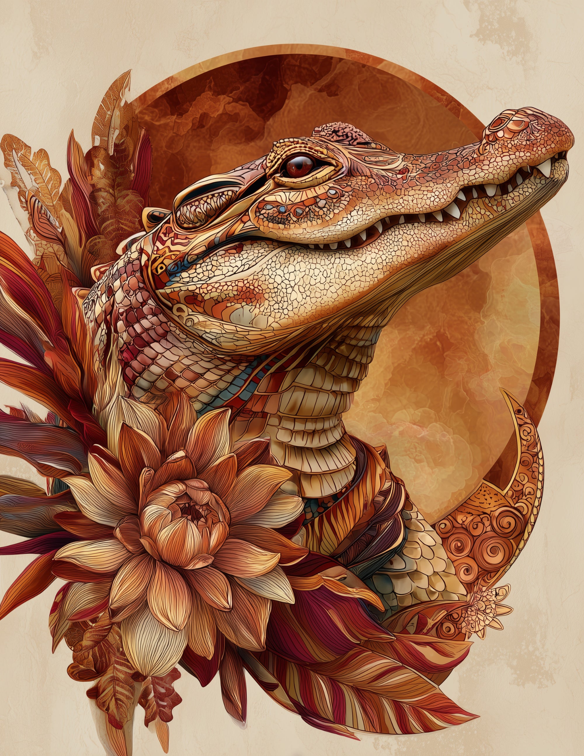 Alligator — Boho Art, Soft Gradients Digital Wall Art, 3 Sizes Included, Living Room Decor