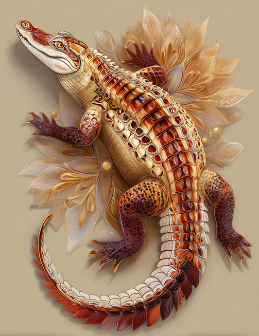 Alligator — Boho Art, Vibrant Palette Digital Wall Art, 3 Sizes Included, Living Room Decor