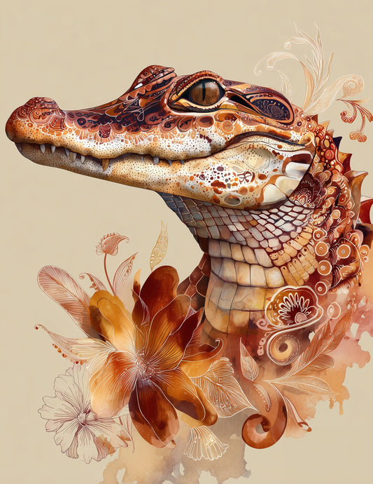 Alligator — Boho Art, Warm Tones Digital Wall Art, 3 Sizes Included, Living Room Decor