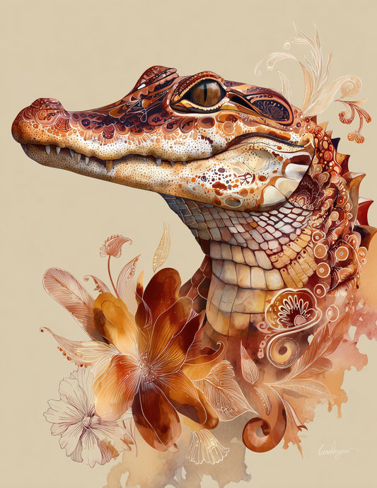 Alligator — Boho Art, Warm Tones Digital Wall Art, 3 Sizes Included, Living Room Decor