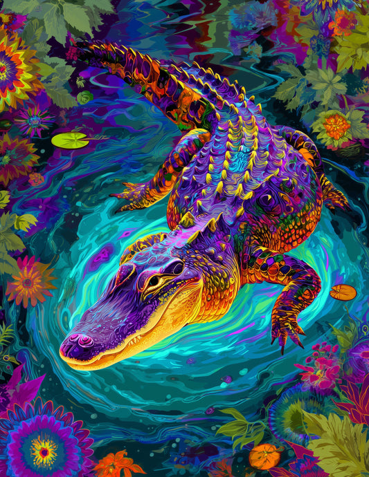 Alligator — Pyschedelic Art, Coral Palette Digital Wall Art, 3 Sizes Included, Living Room Decor