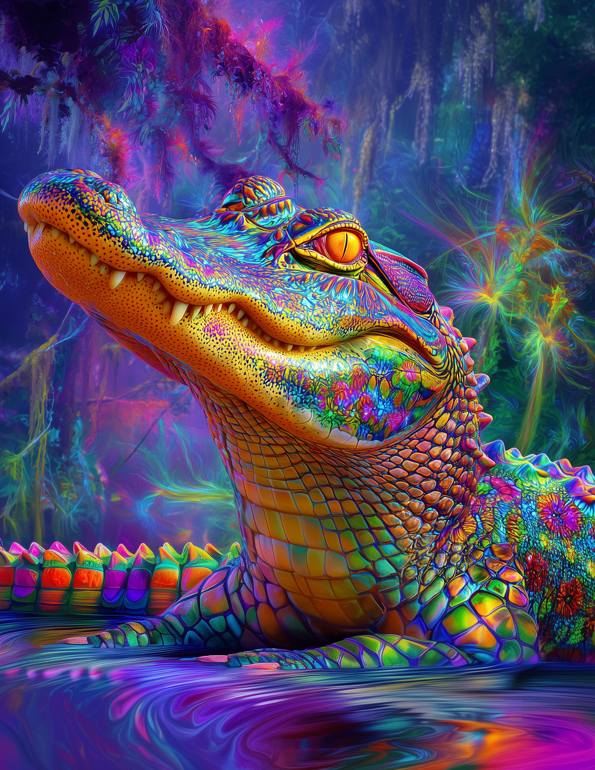 Alligator — Psychedelic Art, Dreamy Hues Digital Wall Art, 3 Sizes Included, Living Room Decor