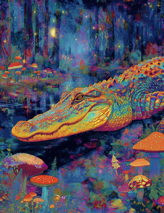Alligator — Pyschedelic Art, Forest Hues Digital Wall Art, 3 Sizes Included, Living Room Decor
