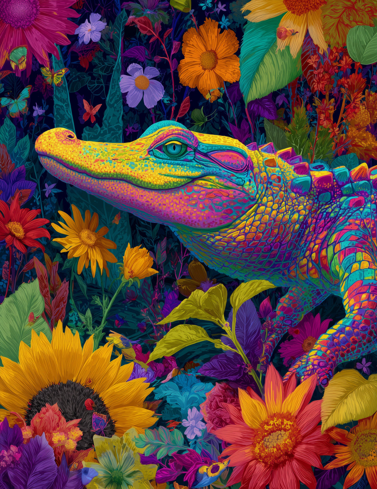 Alligator — Psychedelic Art, Serene Mist Digital Wall Art, 3 Sizes Included, Living Room Decor