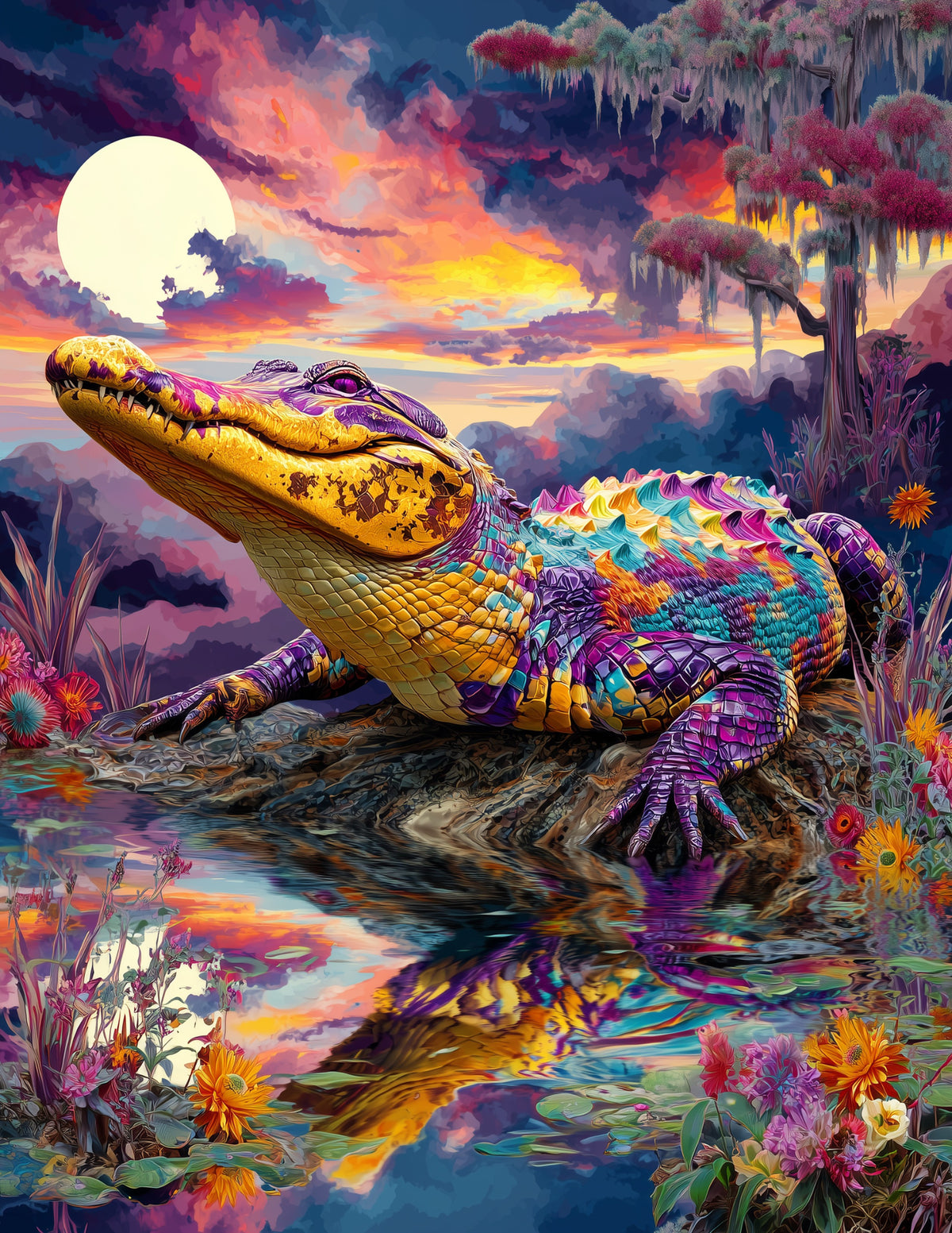 Alligator — Psychedelic Art, Soft Pastels Digital Wall Art, 3 Sizes Included, Living Room Decor