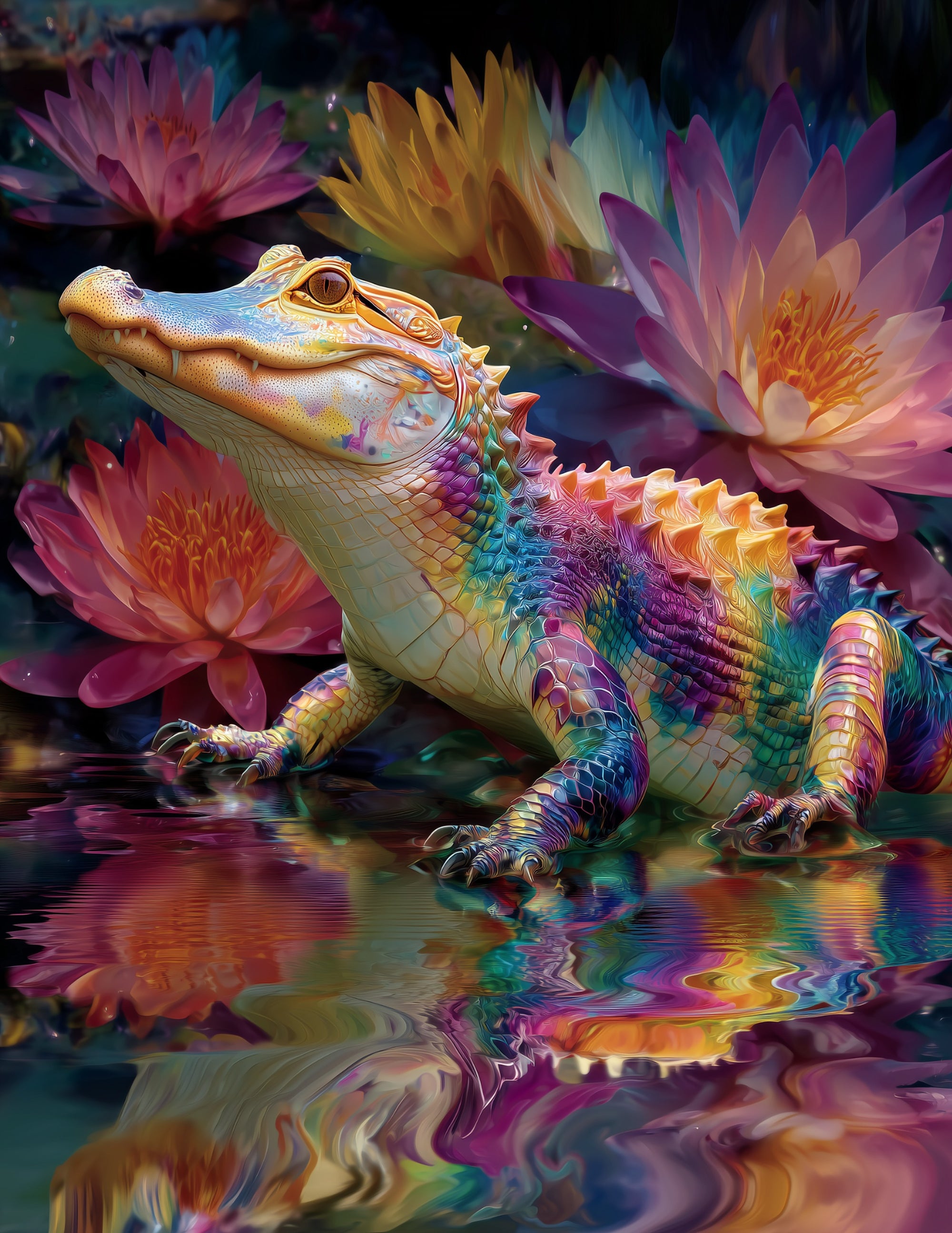 Alligator — Psychedelic Art, Sunset Tones Digital Wall Art, 3 Sizes Included, Living Room Decor