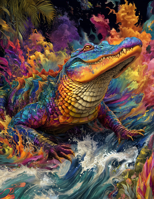 Alligator — Pyschedelic Art, Vibrant Palette Digital Wall Art, 3 Sizes Included, Living Room Decor