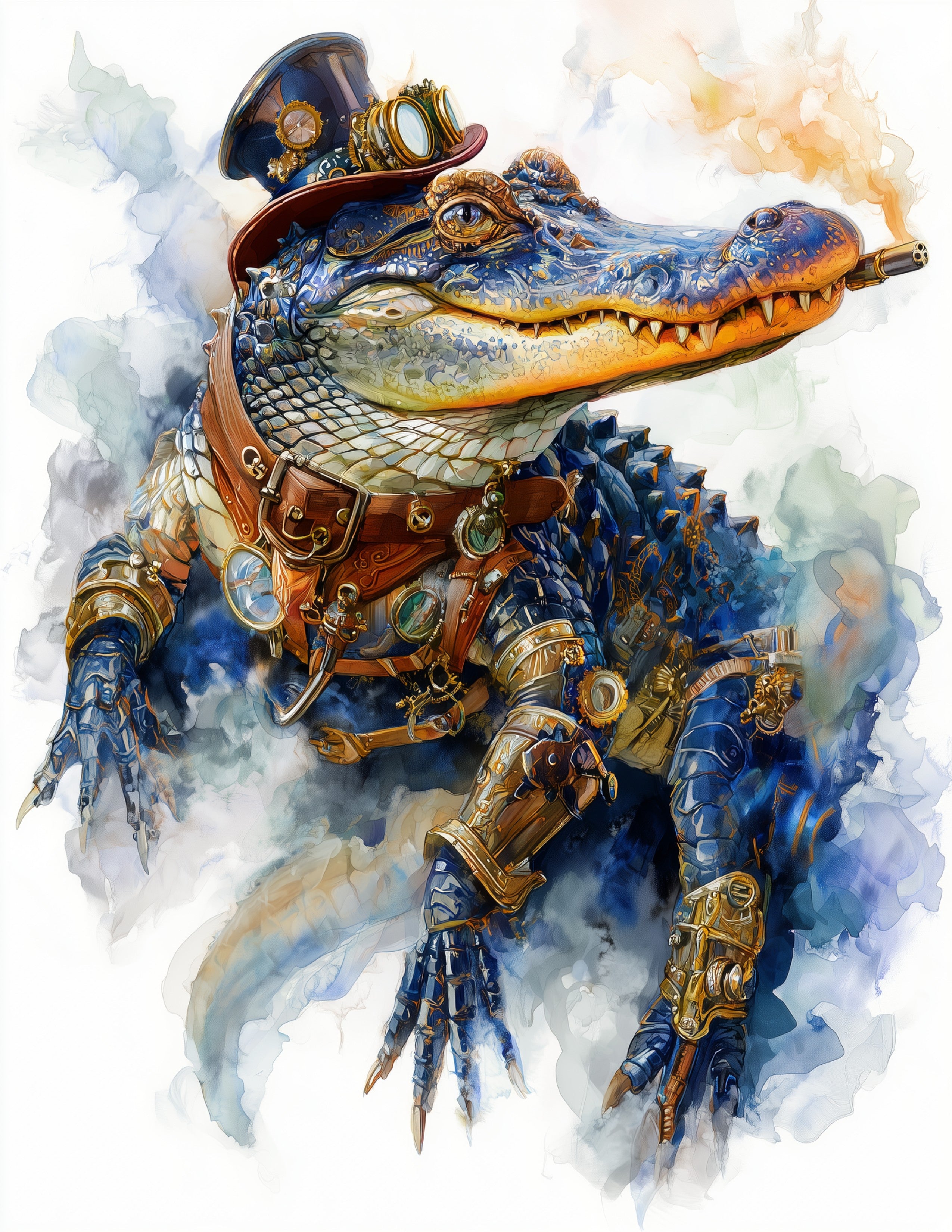 Alligator — Steampunk Art, Amber Hues Digital Wall Art, 3 Sizes Included, Living Room Decor
