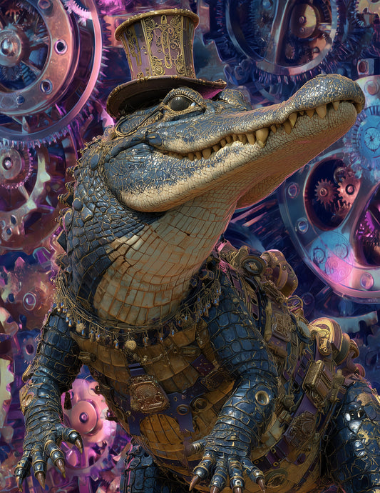 Alligator — Steampunk Art, Bold Contrast Digital Wall Art, 3 Sizes Included, Living Room Decor