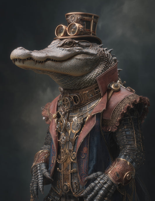 Alligator — Steampunk Art, Calm Gradients Digital Wall Art, 3 Sizes Included, Living Room Decor